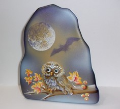 Fenton Glass Screech Owl Autumn Moon Cobalt Blue Paperweight Lt Ed Spind... - £213.34 GBP