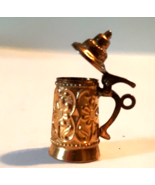 Miniature Beer Stein Charm Gold Colored Lid Opens Makers Mark VtgTankard - £29.23 GBP