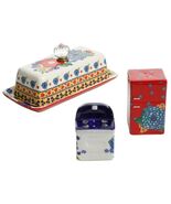 Pioneer Woman Dazzling Dahlias Butter Dish Salt Pepper 4pc Retro Servewa... - $34.38