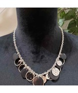 Womens Silver Black Round Rhinestone Collar Necklace &amp; Earrings w/Lobste... - $25.00