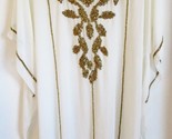 Vintage Indian Hand Beaded White Crepe Caftan Blouse with Gold Beading - $148.50