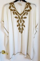 Vintage Indian Hand Beaded White Crepe Caftan Blouse with Gold Beading - $2,832.57 MXN
