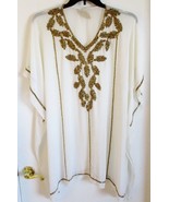 Vintage Indian Hand Beaded White Crepe Caftan Blouse with Gold Beading - $2,827.36 MXN