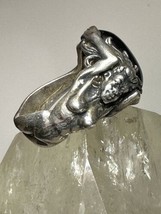 Mermaid ring long figurative dark stone size 6.50 sterling silver - £169.01 GBP