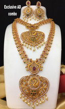 Indian Bollywood Style Gold Plated Handmade Bridal Necklace Set Wedding Jewelry - £52.30 GBP