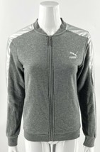 PUMA Womens Sweatshirt Track Jacket Size M Gray Silver Arm Stripe Zip Up - $33.66