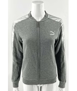 PUMA Womens Sweatshirt Track Jacket Size M Gray Silver Arm Stripe Zip Up - £26.59 GBP