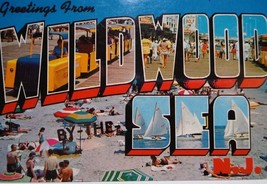 Wildwood By The Sea New Jersey Shore Postcard Large Letter Tram Cars Beach Town - $30.83