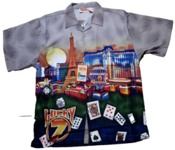 Las Vegas Men&#39;s Button Down Dress Vacation Shirt Top Blackjack Poker Large NEW - £11.05 GBP