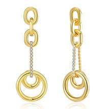 Clear Cubic Zirconia &amp; 18K Gold-Plated Double Circles Drop Earrings - £10.80 GBP