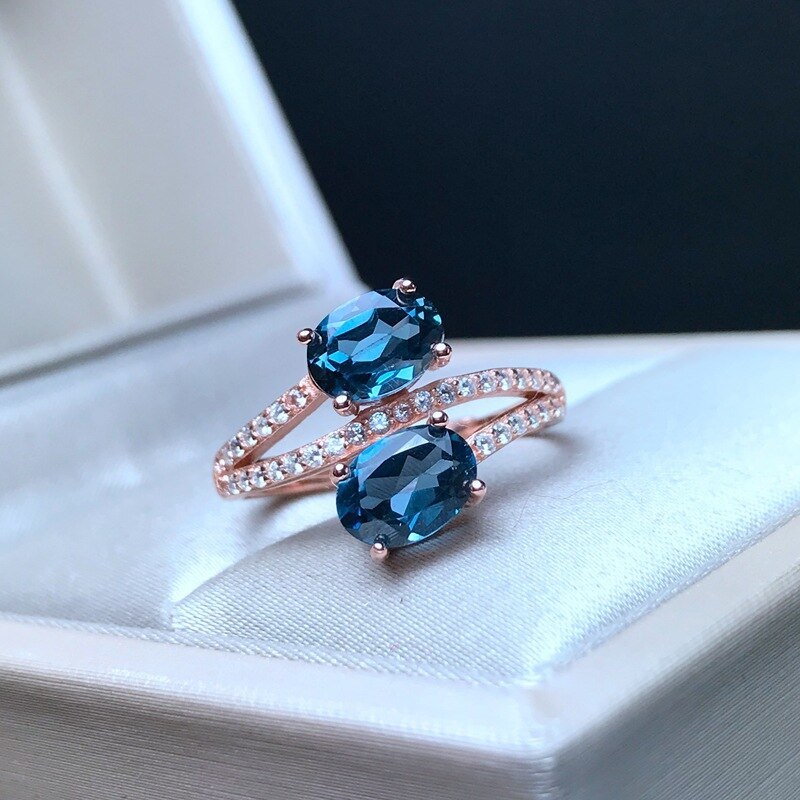 [MeiBaPJ]Classic Big Natural London Blue Topaz Gemstone Ring for Women Real 925  - $31.37