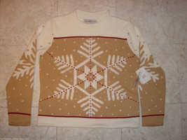 MARISA CHRISTINA Snowflake Sweater Sequins Small NWT Cream, Tan, Beige, Red - £35.03 GBP