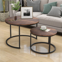 Industrial round Coffee Table Set of 2 End Table for Living Room,Stacking Side T - £84.16 GBP
