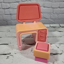 Vintage 70s Barbie Dream House Vanity Table With Stool Pink Furniture Lot Flawed - £15.78 GBP