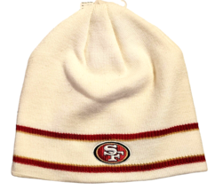 San Francisco 49ers White W/Stripes Cuffless Knit Beanie Hat Winter Ski Cap NWT - £9.23 GBP