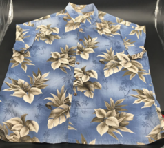 VTG Island Shores Hawaiian Palm Leaves &amp; Trees Blue Wood Button Shirt Sz XL - £11.21 GBP