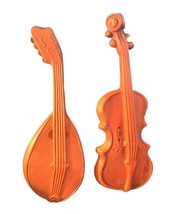 Vintage Mid Century Lute &amp; Violin Musical Instruments  Wall Decor by Metal Royal - £27.47 GBP