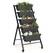 Raised Garden Bed 5-Tier Vertical Wheels Container Planter Boxes Outdoor... - £90.50 GBP