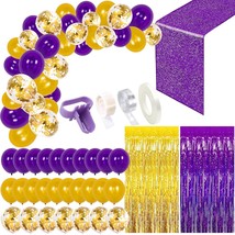 Purple Gold Birthday Decorations For Women Purple Table Runner Fringe Foil Curta - £25.40 GBP