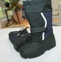 L.L. Bean SZ Youth Sz 13 Black/Navy Gray Stripe Winter Snow Liner RUBBER Boots  - $24.75