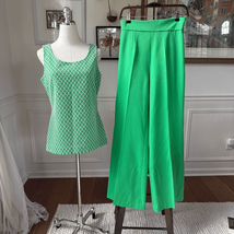 Vintage 70s 2pc Green White Wide Leg High Rise Pants Swing Tank S M 4 6 - $907.94 MXN
