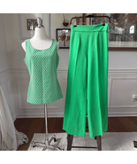 Vintage 70s 2pc Green White Wide Leg High Rise Pants Swing Tank S M 4 6 - $895.62 MXN