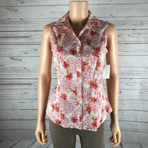 Charter Club Sleeveless Floral Cotton Stretch Button-Down Shirt Nwt 4 - £8.21 GBP