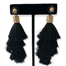 Black Tassel Earrings Long Gold Tone Lightweight Gypsy Boho Hippie Witchy Goth - £13.42 GBP