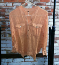 Free People Size XS Sheer Button Down frayed Shirt Womens peach orange - EUC - £15.48 GBP