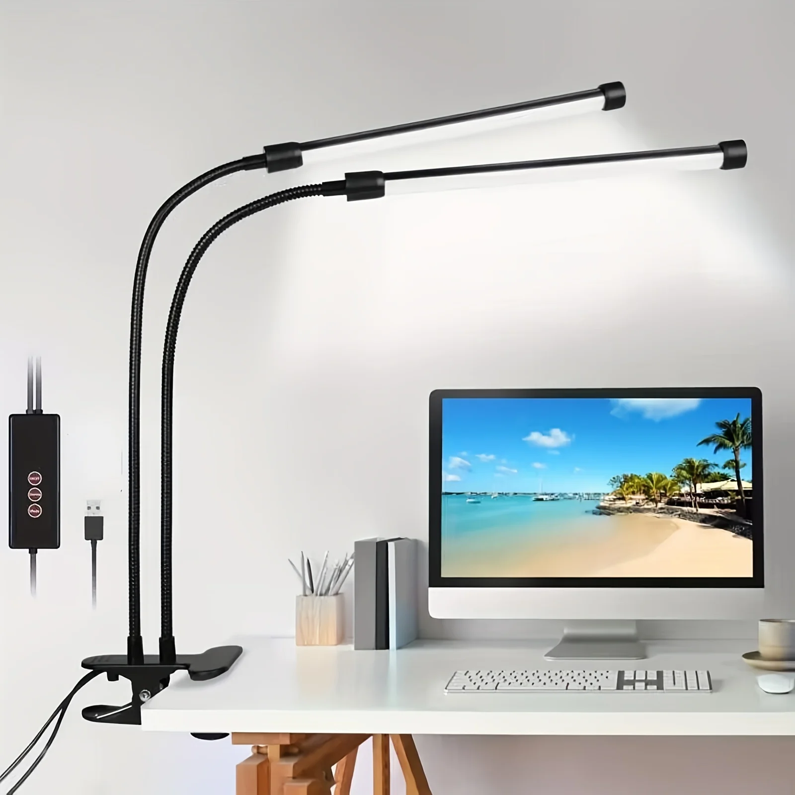 Clip-on Dual-head Study Eye-Care Desk Lamp 3-6-12 Hour Timer Function Re... - $18.46