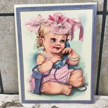 Vintage 50’s Jumbo Greeting Card Just Hello Baby Girl Dress-Up Pearls Telephone - £14.86 GBP