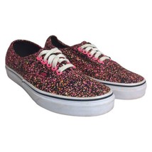 Vans Authentic Neon Paint Splatter Lace Up Sneakers Black Pink 7 Men 8.5 Women - £14.75 GBP