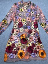 Sheer Floral Embroidered Womens SZ L Mini Dress Sheath Dress Cottage Hobo Hippy - £46.11 GBP