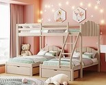 Triple Bunk Bed, Full Over Twin &amp; Twin Wood Triple Bunk Beds With 2 Stor... - $909.99