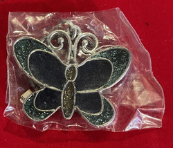Green with Glitter Butterfly Pendant - Silver Tone- Approx 2 Inches - Se... - $12.09 CAD