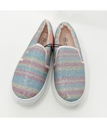 Josiny Girls Sparkle Pastel Stripe Pink Blue Slip on Sneaker, Size 3 NEW - £15.56 GBP