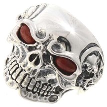 Sterling Silver Biker Skull Ring Red Coral Eyes Mens s9-11.5 - £109.54 GBP