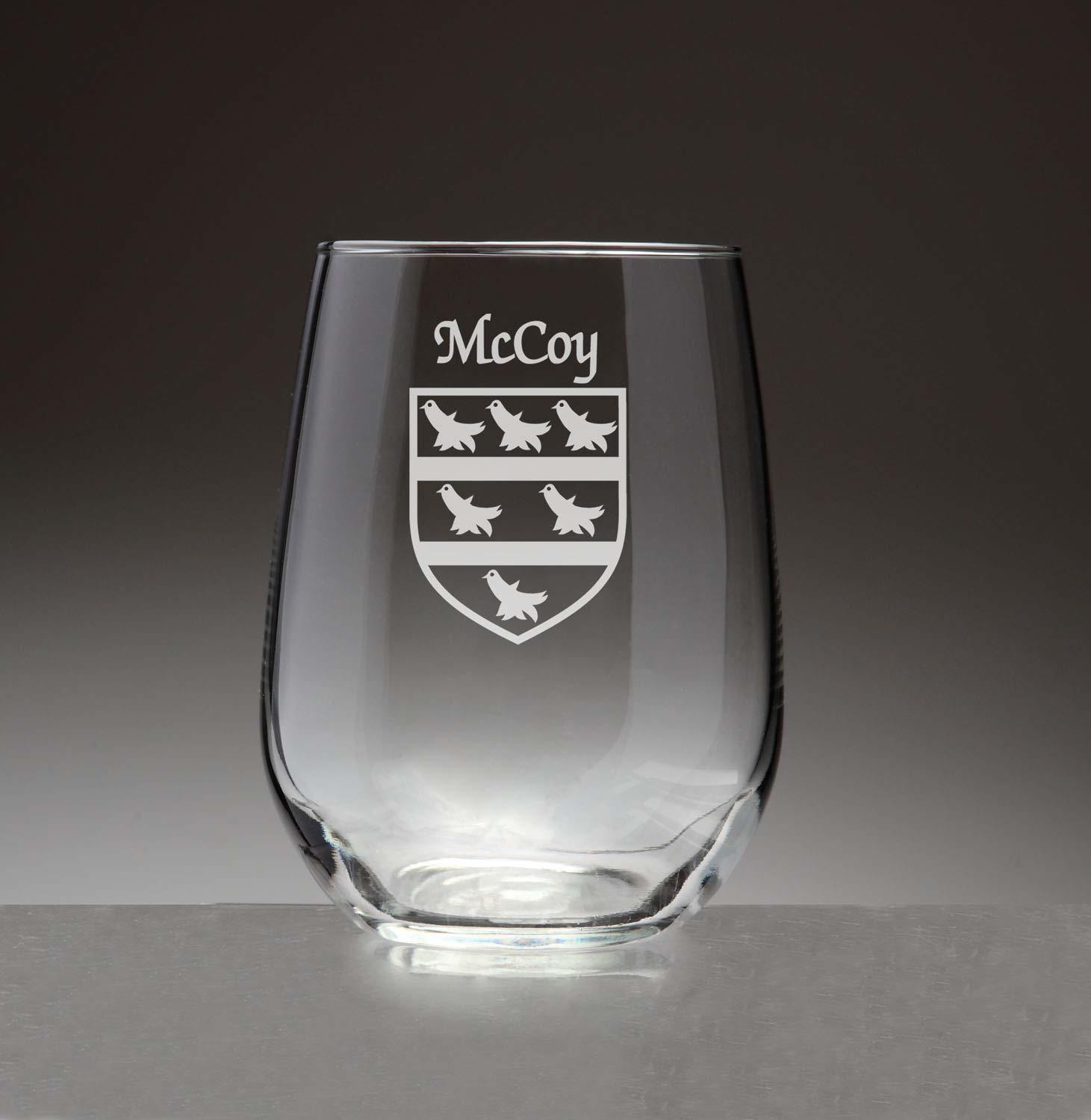 McCoy Irish Coat of Arms Stemless Wine Glasses (Sand Etched) - £53.34 GBP