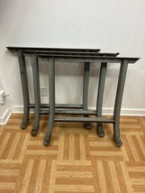 Vintage Industrial TABLE LEGS SET 3 steel metal work bench ends MACHINE AGE pair - £157.37 GBP