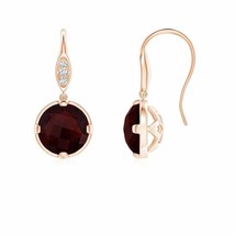 ANGARA Garnet Fish Hook Earrings with Diamond Accents in 14K Rose Gold (A, 6mm) - £308.09 GBP