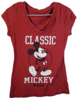 Disney Mickey Mouse T Shirt Womens Medium Red Knit Cotton Cap Sleeve V Neck - £10.89 GBP