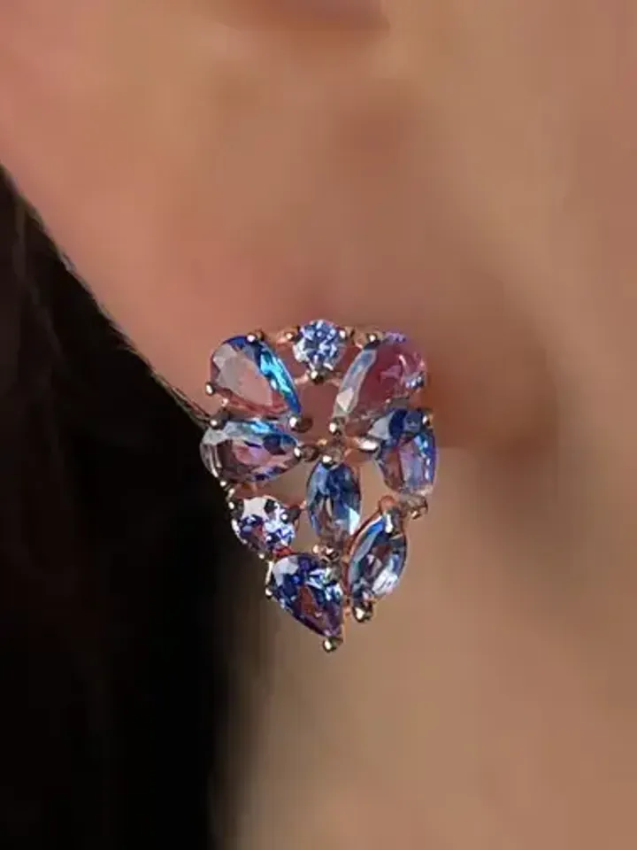 Earrings jewelry Silver gold plated 925 assay value with tanzanite - $119.00