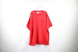 Vtg 90s Hanes Mens 3XL Distressed Blank Short Sleeve Pocket T-Shirt Red Cotton - £23.37 GBP