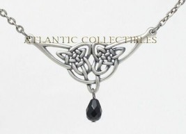MYSTICA CELTIC KINDRED BLACK GEM PEWTER ALLOY NECKLACE LEAD FREE METAL - $14.49