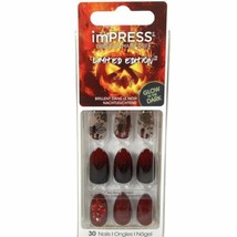 NEW Kiss Nails Impress Press On Manicure Medium Almond Red Black Lace Halloween - £13.49 GBP