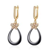 MAIKALE Black White Ceramic Earrings Paved AAA Zirconia Gold Silver Color Butter - £14.65 GBP