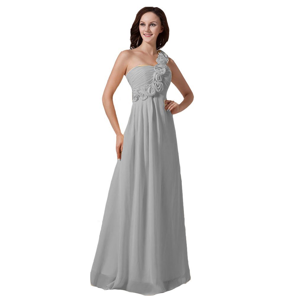 Kivary Women's Floral One Shoulder A Line Long Prom Evening Dresses Silver US 16