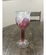 Ron Hinkle Hand Blown Art Glass Pink Iridescence Wine Goblet Signed 2005 8” - $1,822.16 MXN