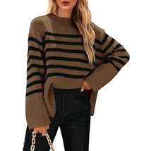 Women&#39;S 2023 Oversized Striped Sweater Casual Crew Neck Long Sleeve Colo... - £43.45 GBP