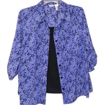 Just My Size Womens 2X Blouse 1 Piece Twin Set 3/4 Sleeve Button Front Blue - $13.97